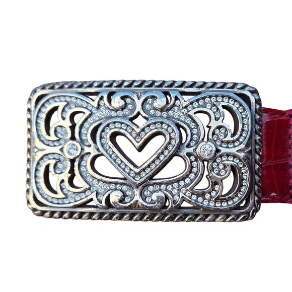 Brighton Red Patent Croc Leather Belt – Rhinestone Heart Buckle – Size 32 - Picture 3 of 11